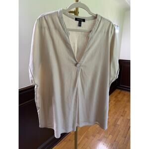 Ellen Tracy Linen Blend Tan Blouse XL Lightweight Short Sleeve Casual Top